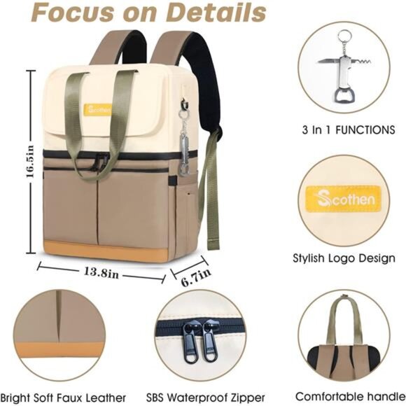 Backpack Cooler with Double Decker & 12 Ice Packs- Keeps 36 Cans Cold - Picture 5 of 7